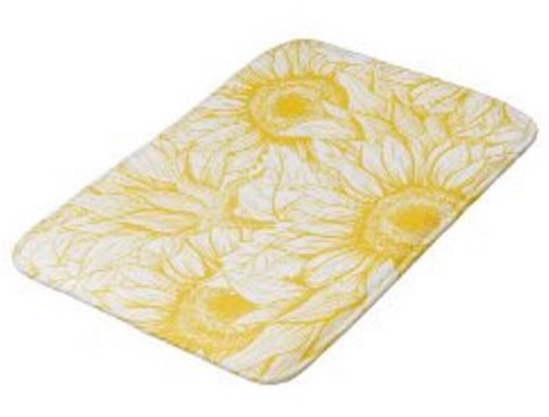 Yellow Sunflower Bath Mat, Sunflower Floral Print, Sunflower Bath Decor, Yellow and White Sunflower Design image 2