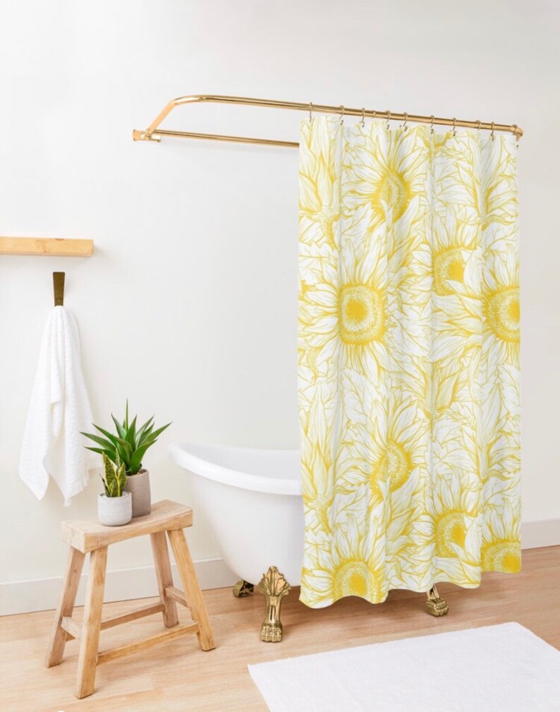 Yellow Sunflower Bath Mat, Sunflower Floral Print, Sunflower Bath Decor, Yellow and White Sunflower Design image 7