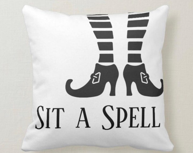 Halloween Pillow "Sit a Spell" Black and White, Thanksgiving Pillow "Take the Road Less Traveled" Yellow Gingham, Two Pillows in One