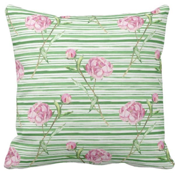 Vintage Pink Peonies Throw Pillow