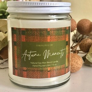 Momentos de otoño Natural Soy Wax Blend Candle 7.5oz, Fall Candles, Tartan Plaid Candle, Brown Sugar Candle, Cinnamon Candle, Autumn Candle imagen 2