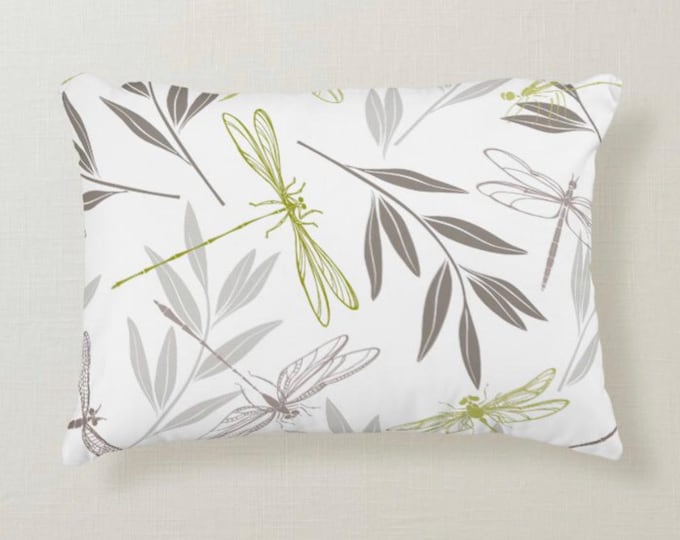 Accent Pillow, Dragonfly Pattern, Gold, Gray, White