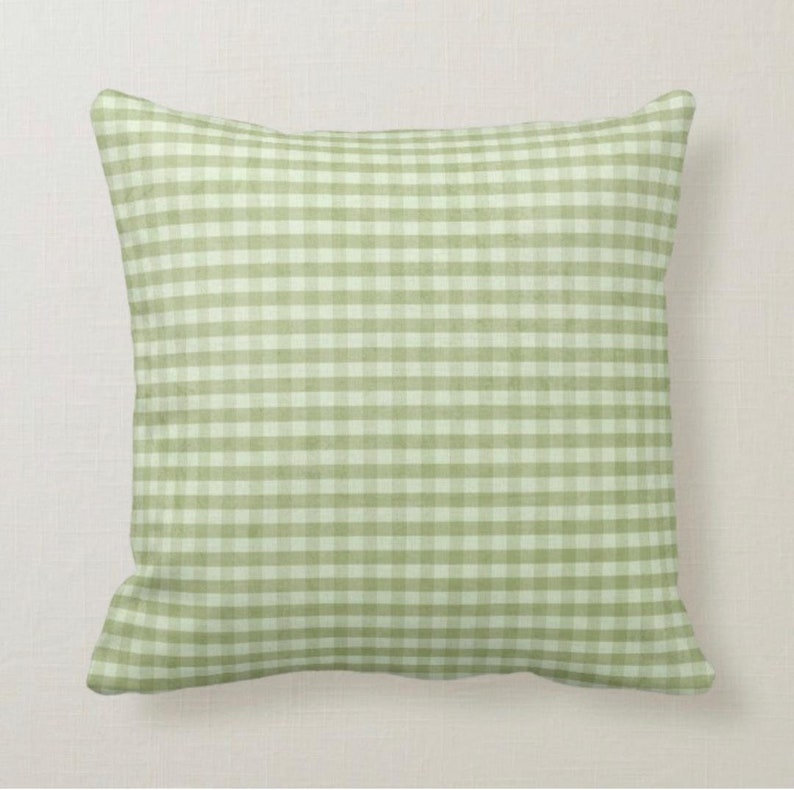 Throw Pillow, Summer, Shabby Chic, Green Gingham, Summer Picnic, Green Check, Farmhouse Gingham, Pillow image 2