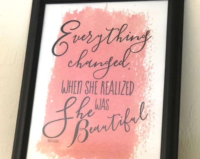 Typography Print- Peach- White- She Was Beautiful