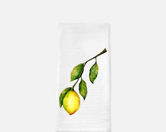 Lemon Tea Towel (Flour Sack) Lemon Branch Tea Towel, Watercolor  Lemon Tea Towel, Housewarming Gift, Lemon Kitchen Towel, Lemon Kitchen Acce