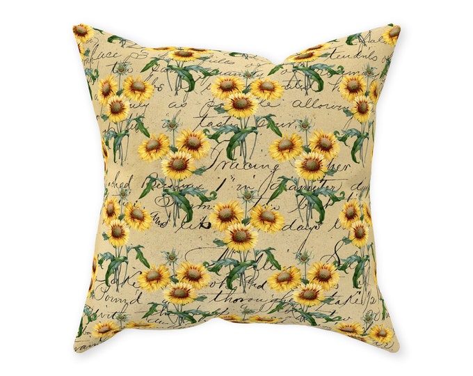 Throw Pillow, Yellow Sunflower Bouquets, Background Script, Tan Sunflower Pillow