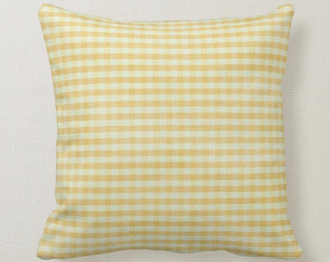 Decorative Throw Pillow, Shabby Chic, Mustard Yellow Gingham, Picnic Check,  Farmhouse Style Gingham, Distressed Gingham, Throw Pillow
