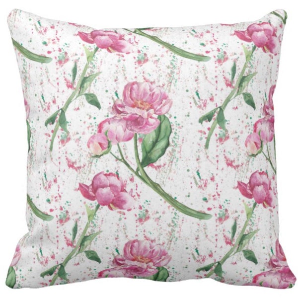 Floral Pillow, Pink Peony, Cottage Garden Peony Pillow