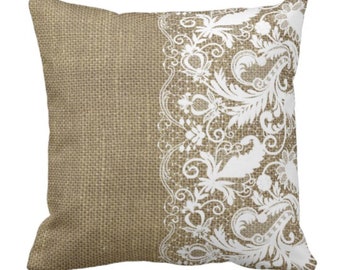 Throw Pillow Fall Decor Rustic Decor Lace Trim & Burlap Farmhouse Decor Decorative Pillow Home Decor