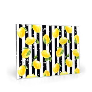 Lemon Placemat Set of 4, Black and White Stripe, Lemon and Stripe, Polyester Twill Placemats image 6