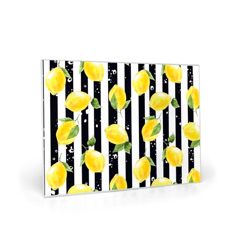 Lemon Placemat Set of 4, Black and White Stripe, Lemon and Stripe, Polyester Twill Placemats image 6