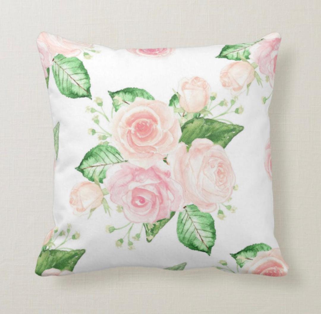 Pink Cottage Rose Throw Pillow