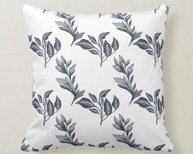 Botanic, Dark Grey, Leaf Pattern on White, Throw Pillow