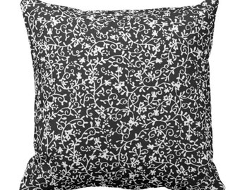 Negro y blanco Floral Square Throw Almohada