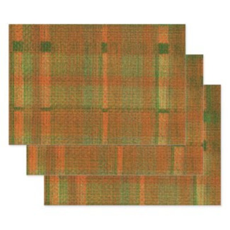 Tartan Plaid Wrapping Paper, Orange Green Tartan Plaid Pattern, Earth Colors Gift Paper, Fall Plaid Paper, Set of 3, Flat Pre-Cut Sheets image 2