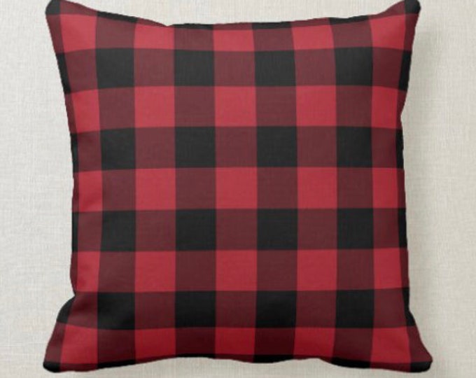 Buffalo Plaid Throw Pillow, Red and Black, Checked Pillow, 16 X 16, Pillow and Insert, Christmas Decor, Winter Decor, Adirondack Plaid