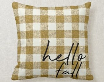 Buffalo Plaid Pillow "Hello Fall" 2 Pillows in One, Fall Covered Porch Pillow, Fall Home Decor, Checked Pillow