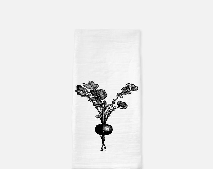 Rhubarb Tea Towel (Flour Sack) Black and White, Sketched Rhubarb Tea Towel, Kitchen Accent, Kitchen Gift, Gift for Her, Mother's Day Gift