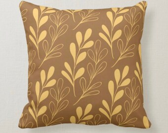 Fall Pillow, Earth Tone, Brown and Gold, Botanical and Leaves, Nature Inspired Pillows, Minimalist Style, Contemporary Pillow