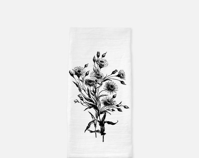 Floral Tea Towel (Flour Sack) Floral Bouquet Tea Towel, Sketched Floral, Flower Tea Towel, Tea Towel Kitchen Gift, Mother's Day Gift, Towel