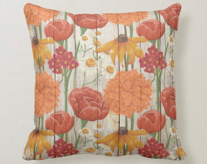 Throw Pillow, Autumn Wildflowers, Orange, Yellow, Floral Accent Pillow