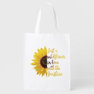 Reusable Shopping Bag, Just a Wildflower in Love with Sunshine Grocery Bag image 1