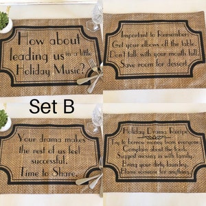 Funny Sayings, Thanksgiving Placemat Set, Family Drama, Fall Placemats, Burlap Design, Cloth Placemats With Words, Sets, Fall Decor Set B (Set of 4)