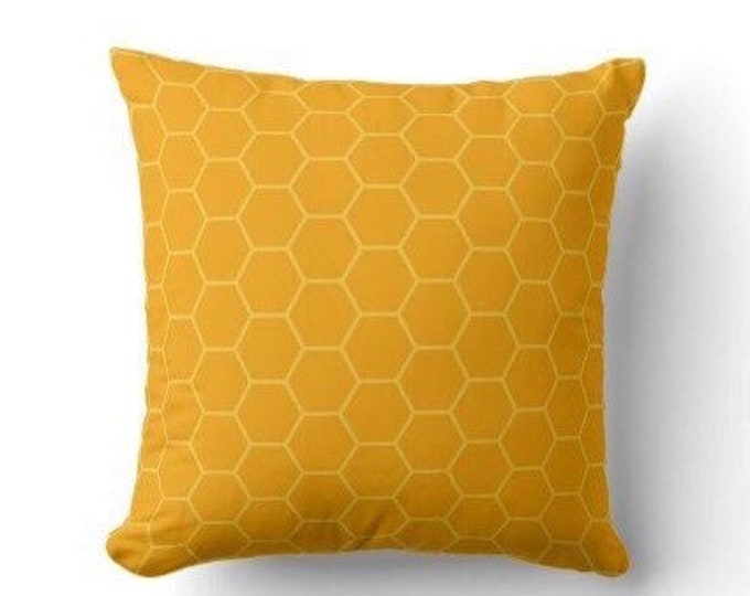 Bee Porch Pillow, Yellow Honeycomb Pillow, Honeycomb Pillow, Mustard Yellow Pillow, Two Sided Pillow, Gardener Gift, Bee Lover Gift