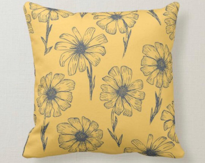 Daisy Throw Pillow, Mustard Yellow, Gray Daisy Pattern, Daisy Floral Pattern Pillow