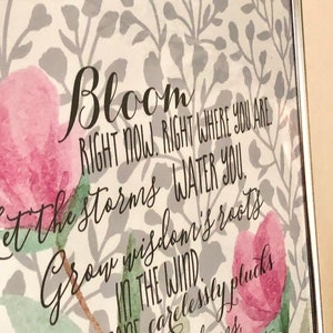 Bloom Anyway Quote Floral Pink and Grey Typography Art Print image 5