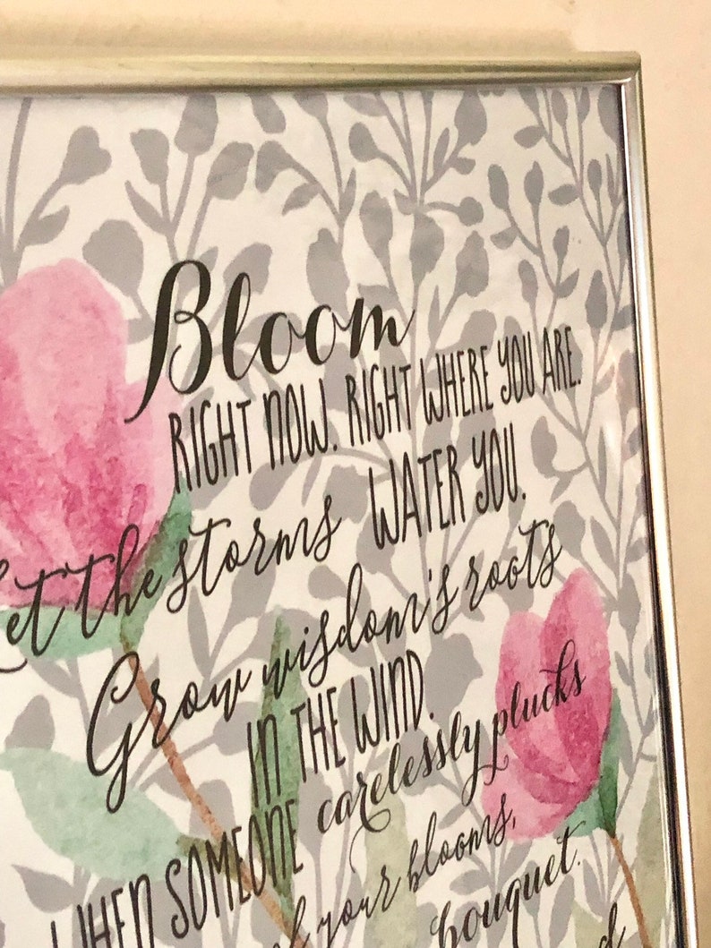 Bloom Anyway Quote Floral Pink and Grey Typography Art Print image 5