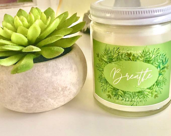 Breathe Natural Soy Wax Blend Candle 7.5oz, Aromatherapy Candle, Sea Breeze Fragrance, Mindfulness Candles, Artisan Crafted, Message Candle