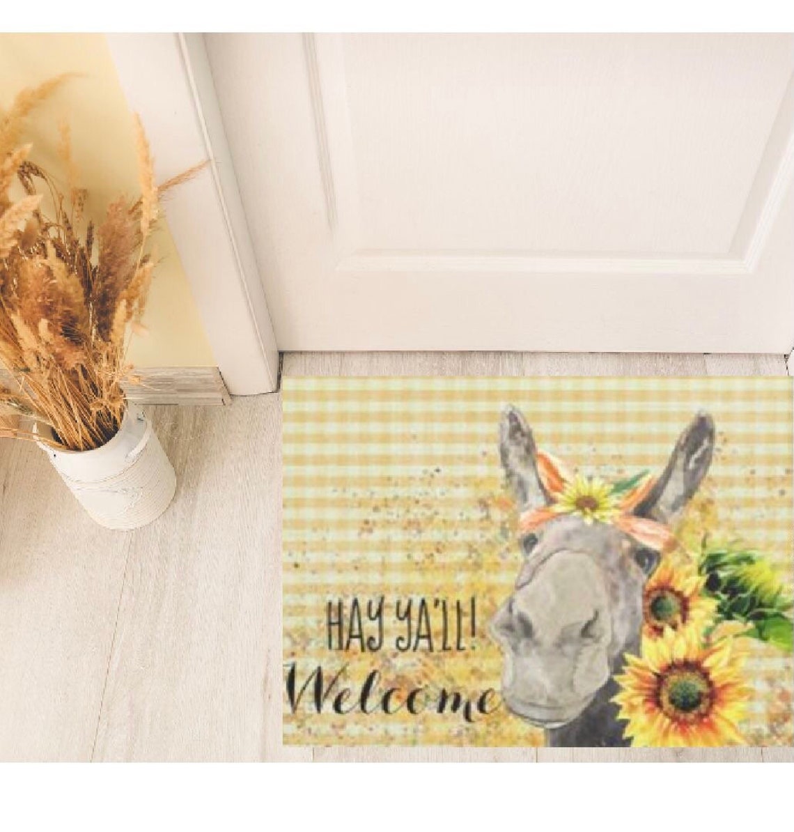 Sunflower Donkey Door Mat Watercolor Donkey With Sunflowers Etsy