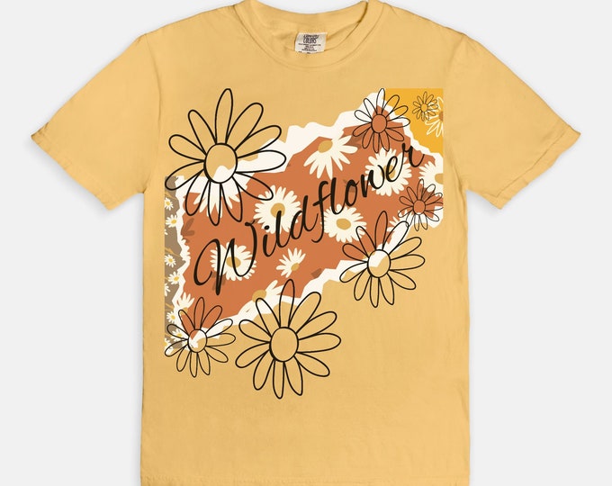 Daisy Floral T-shirt "Wildflower" Daisy Tee, Wildflower T-shirt, Wildflower Gift for Her, Daisy Friendship Gift, Gift for Gardener, Fall Tee