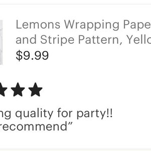 Lemons Wrapping Paper, Lemon and Stripe Pattern, Yellow Lemons with Black and White Stripe, Set of 3, Flat Pre-Cut Sheets image 5