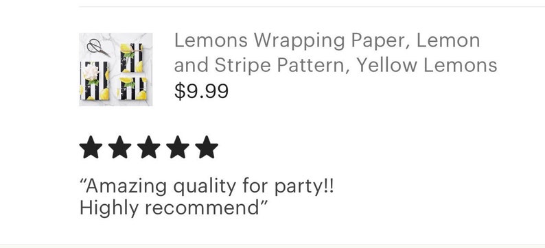 Lemons Wrapping Paper, Lemon and Stripe Pattern, Yellow Lemons with Black and White Stripe, Set of 3, Flat Pre-Cut Sheets image 5