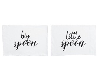 Couple's Pillowcase Set, "Big Spoon, Little Spoon", Black & White