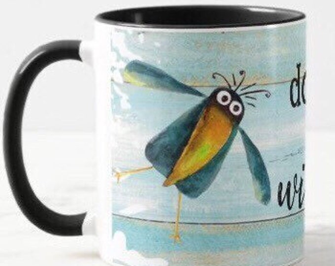Funny Ceramic Mug "doin' this day on a wing and a prayer" Watercolor Crow, Christian Coffee Mug,  Unisex, Unique Gift Mug, Christian Gift