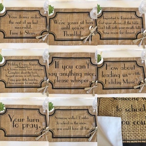 Funny Sayings, Thanksgiving Placemat Set, Family Drama, Fall Placemats, Burlap Design, Cloth Placemats With Words, Sets, Fall Decor image 1