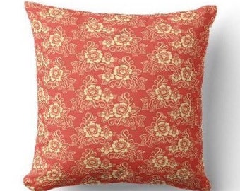 Red Floral Pillow, Includes Cover and Insert, Floral Summer Pillow, Front Porch Idea, Sunroom Decor, Wedding Gift, Red Summer Pillow