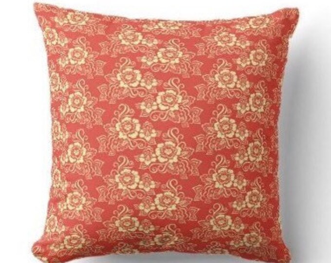 Red Floral Pillow, Includes Cover and Insert, Floral Summer Pillow, Front Porch Idea, Sunroom Decor, Wedding Gift, Red Summer Pillow