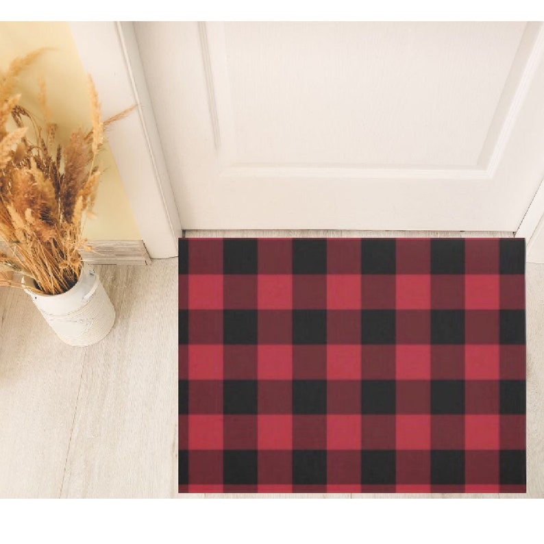 Buffalo Plaid Door Mat Red and Black Indoor Outdoor Covered Etsy
