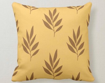 Fall Pillow, Earth Tones, Gold and Brown, Botanical Leaves, Nature Inspired Pillows, Minimalist Style, Contemporary Pillow