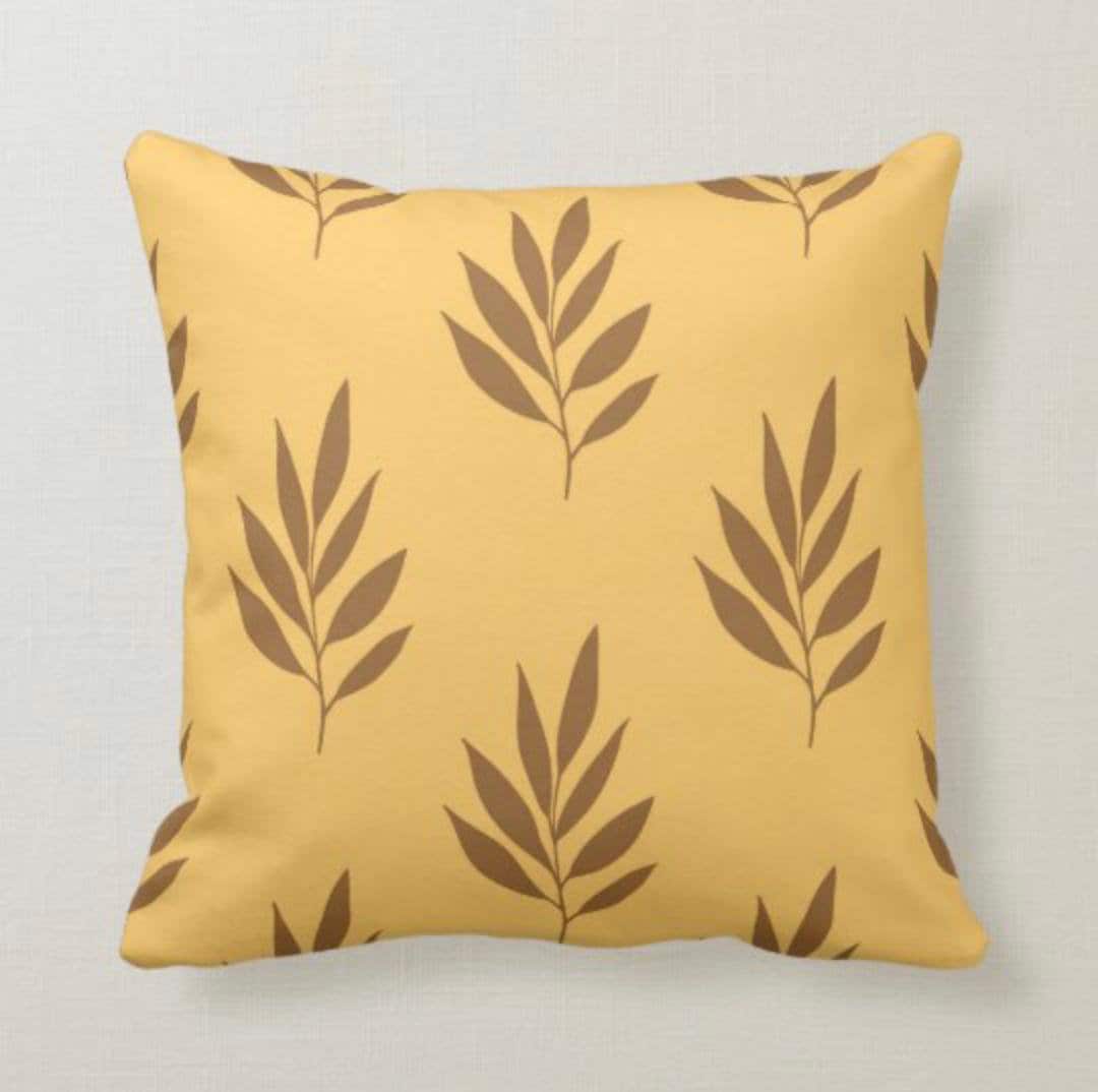 Fall Pillow Earth Tones Gold and Brown Botanical Leaves Nature Inspired Pillows Minimalist Style Contemporary Pillow
