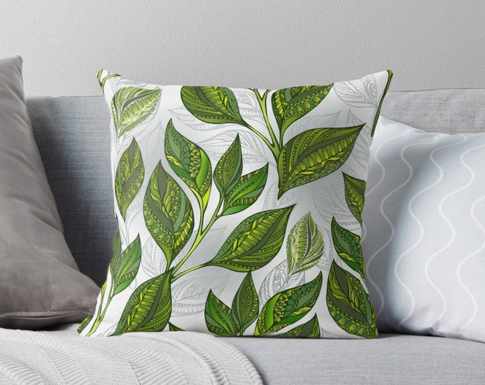 Plant Lover Pillow, Green Leaf Pattern Pillow, Plant Lover Theme Decor, Plant Lover Gift, Gift for Mom, Green Pillow, Green Home Accents