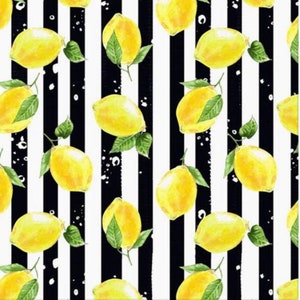 Lemon Napkins, Set of 4, Black & White Stripe, Lemon and Stripe, Cotton Twill, Cloth Napkins image 2