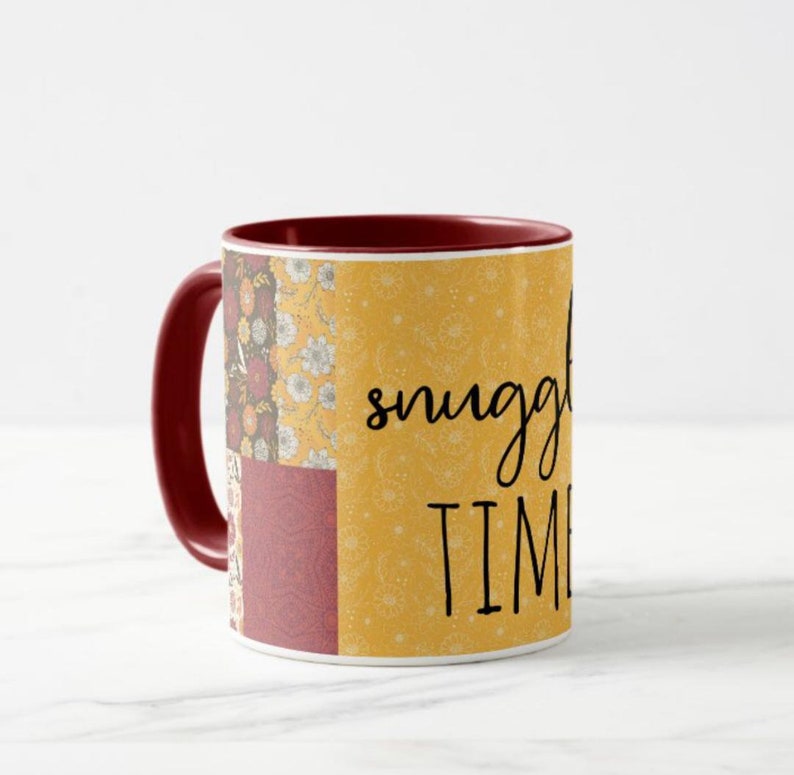 Fall Mug, Quilted Pattern, Snuggle Time, Gift for Her, Autumn Quilt, Fall Kitchen Gift, Fall Hostess Gift, Stocking Stuffer Mug, Gift Mug image 1