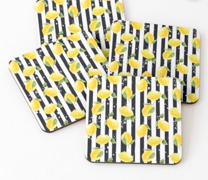 Lemon Napkins, Set of 4, Black & White Stripe, Lemon and Stripe, Cotton Twill, Cloth Napkins image 4