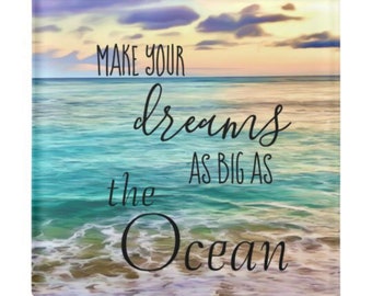 Ocean Glass Coaster "Dreams As Big As the Ocean" Hawaii Beach Coaster, Tropical Sunset, Paperweight