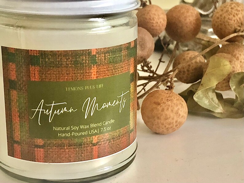 Momentos de otoño Natural Soy Wax Blend Candle 7.5oz, Fall Candles, Tartan Plaid Candle, Brown Sugar Candle, Cinnamon Candle, Autumn Candle imagen 6